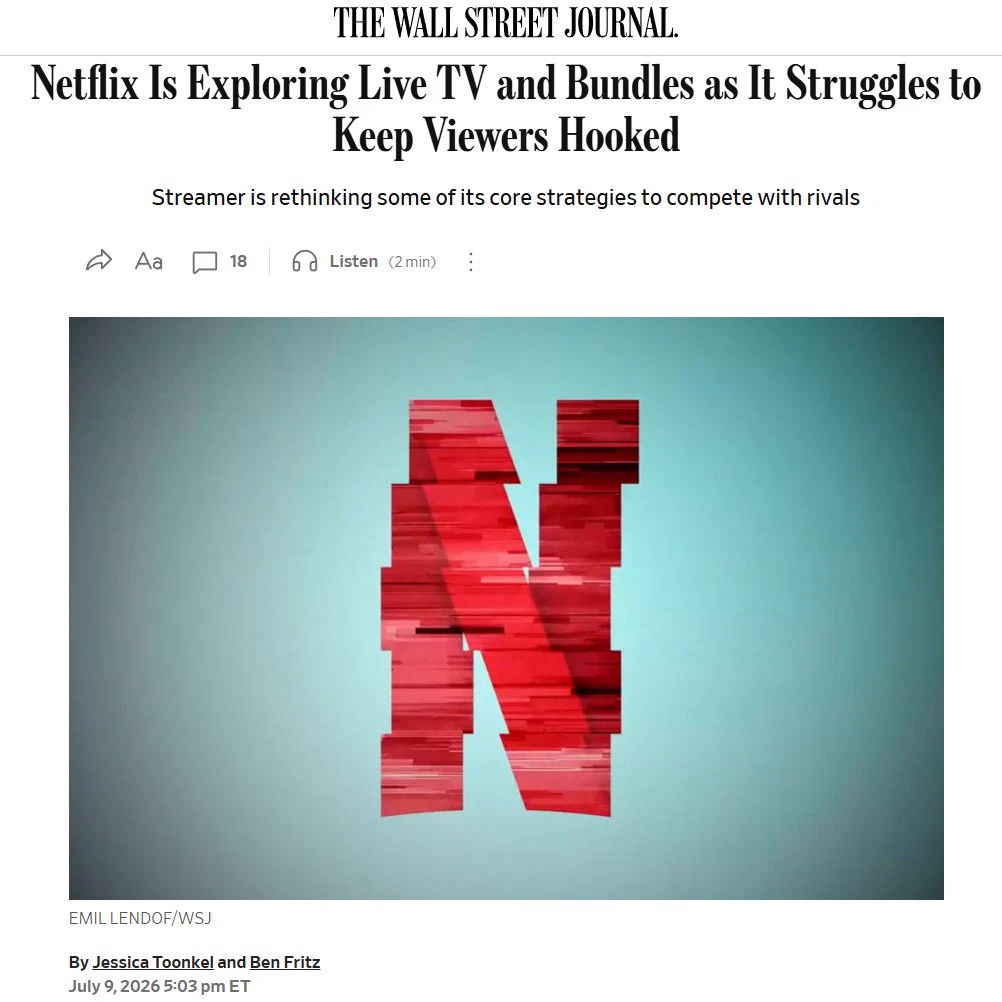 Netflix ($NFLX) หันสู่แพ็กเกจและช่องสด รับเอนเกจเมนต์ชะลอ แข่งยักษ์เทคโนโลยี